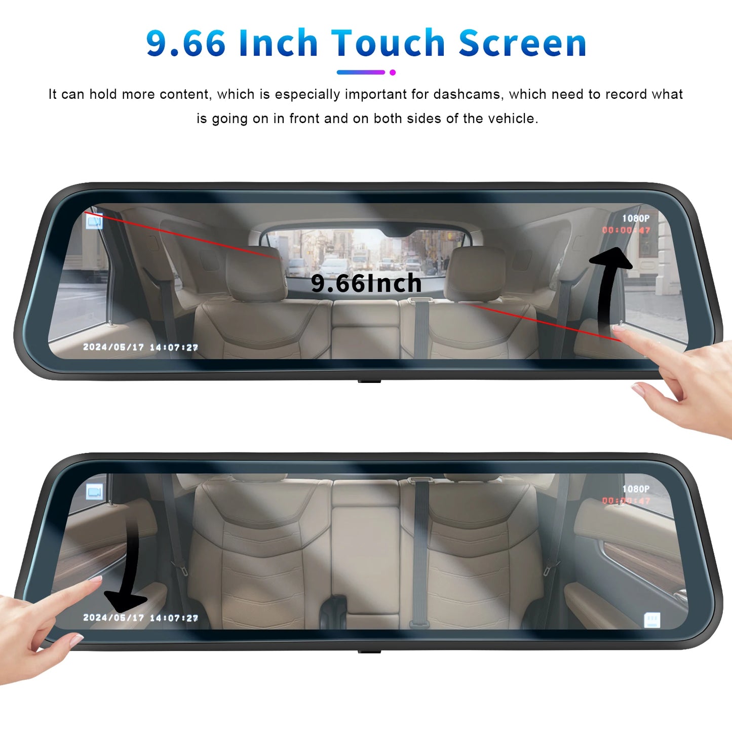 9.66” Dual-Lens HD Rear-view Mirror Dash Cam with Parking Monitor