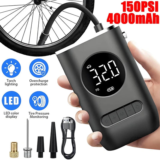 Wireless Portable Air Pump – 150 PSI Rechargeable Tyre Inflator