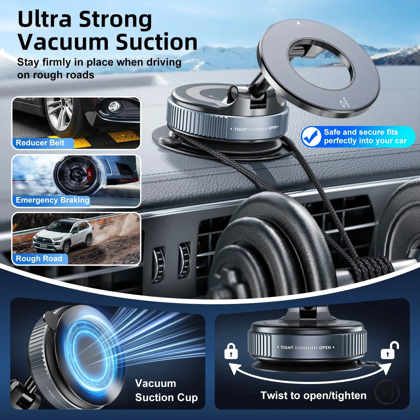 Magnetic Car Phone Holder with Vacuum Suction Cup (360° Rotation)